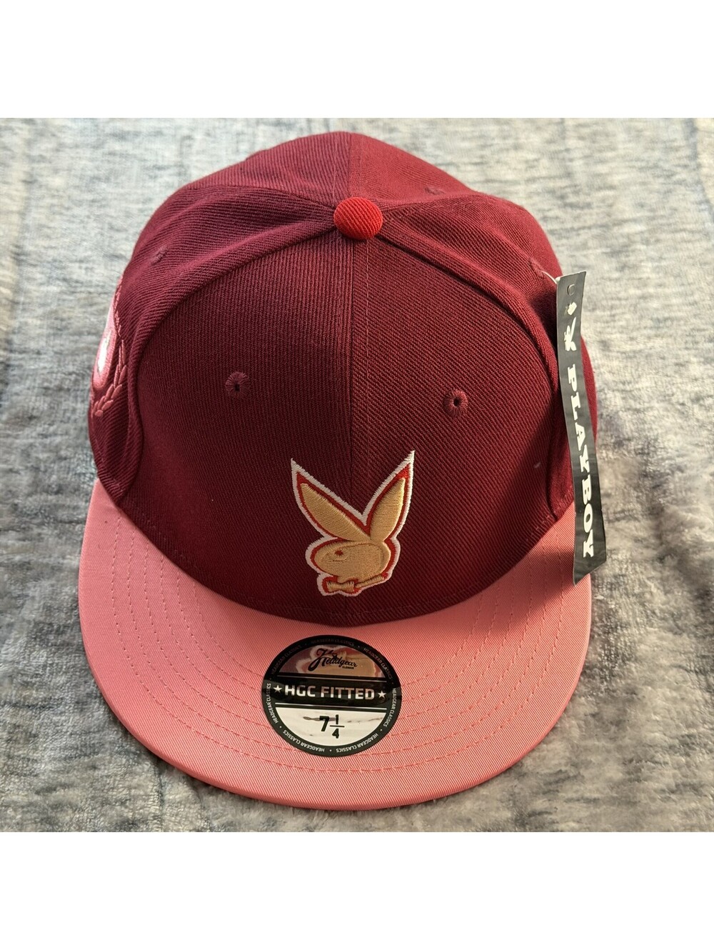 Playboy Headgear Classics Fitted Hat Size 7 1/4 HGC Burgundy Pink Bunny Logo New
